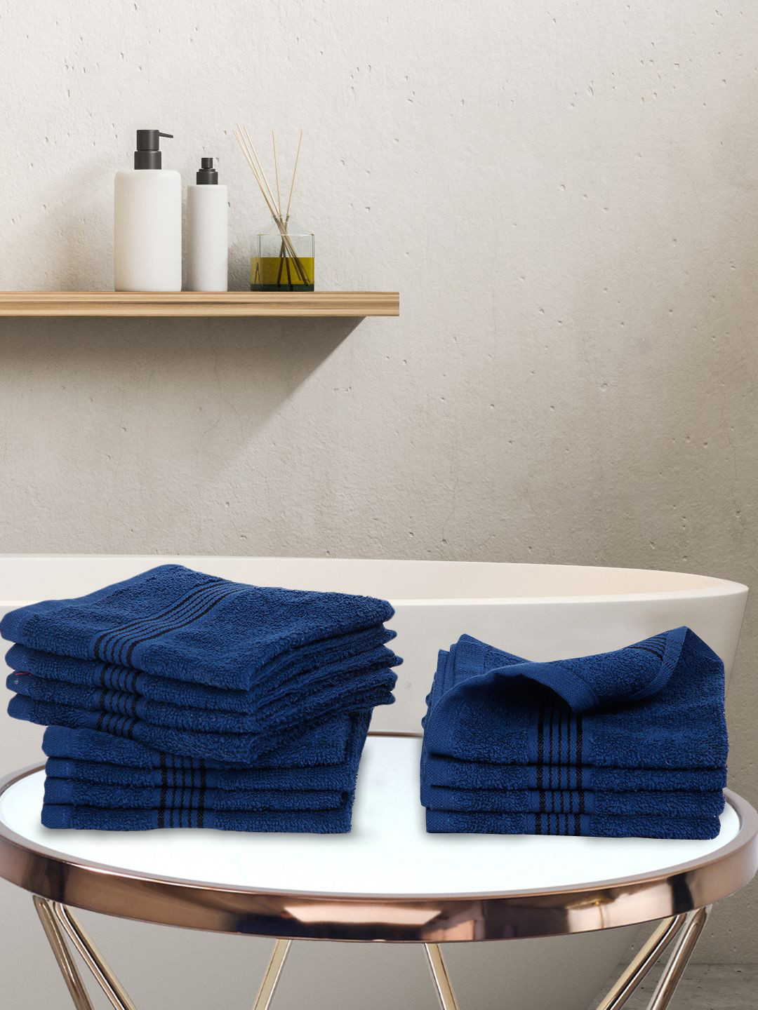 KOPA Set Of 12 Navy Blue Solid Super Absorbent 380 GSM Cotton Face Towels