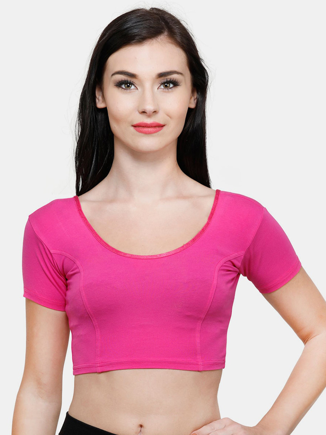Vami Women Pink Solid Stretchable Readymade Saree Blouse