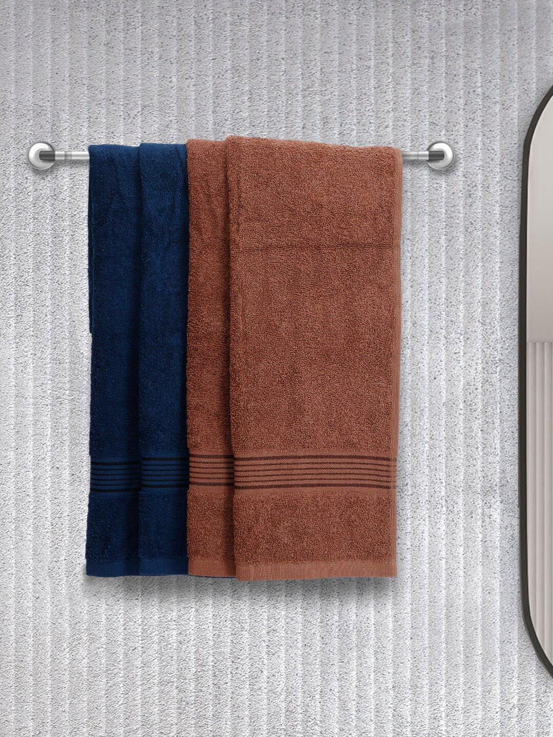 KOPA Set Of 4 Navy Blue & Brown Solid Super Absorbent 380 GSM Cotton Hand Towels