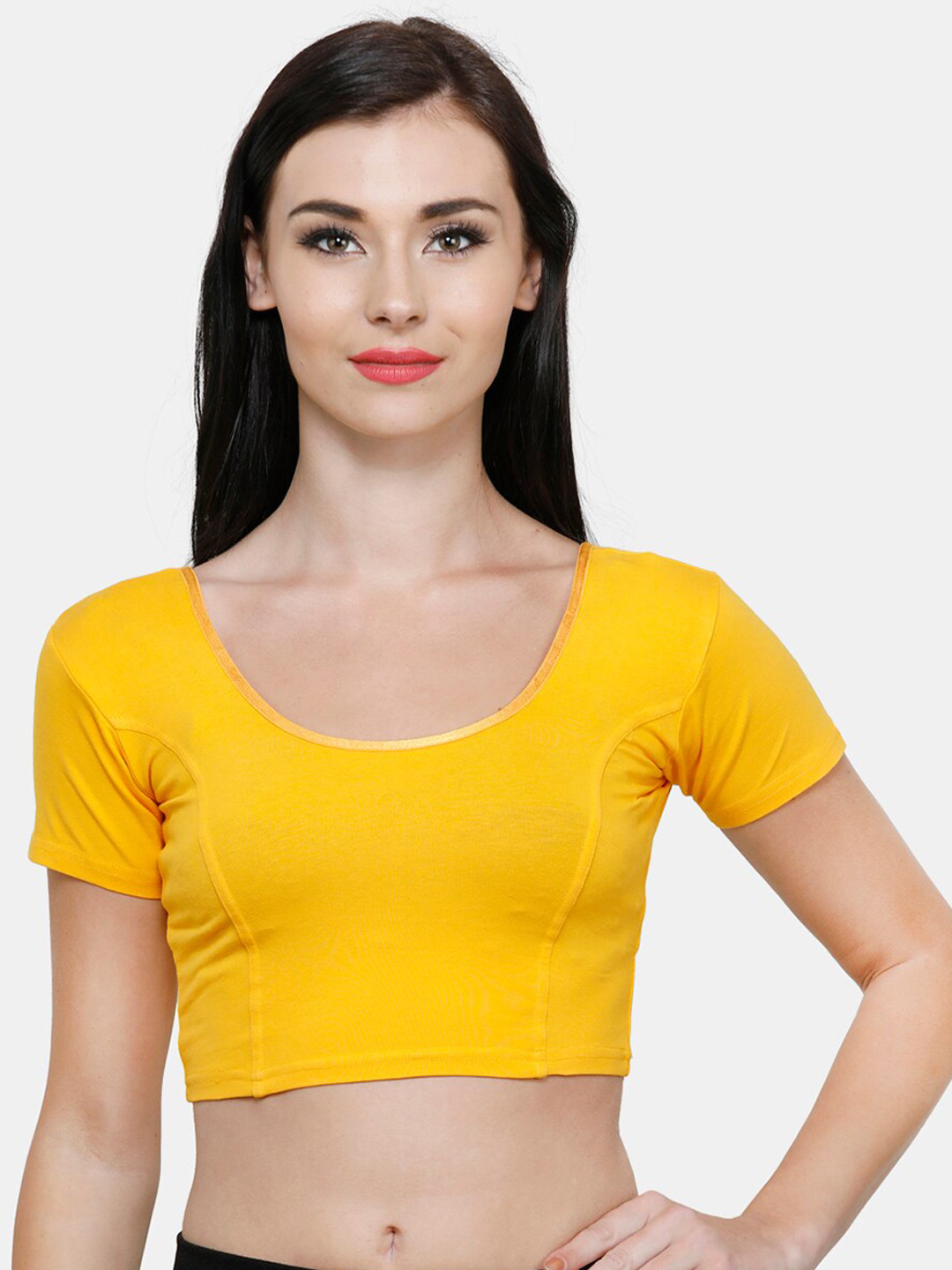 Vami Women Yellow Solid Readymade Saree Blouse