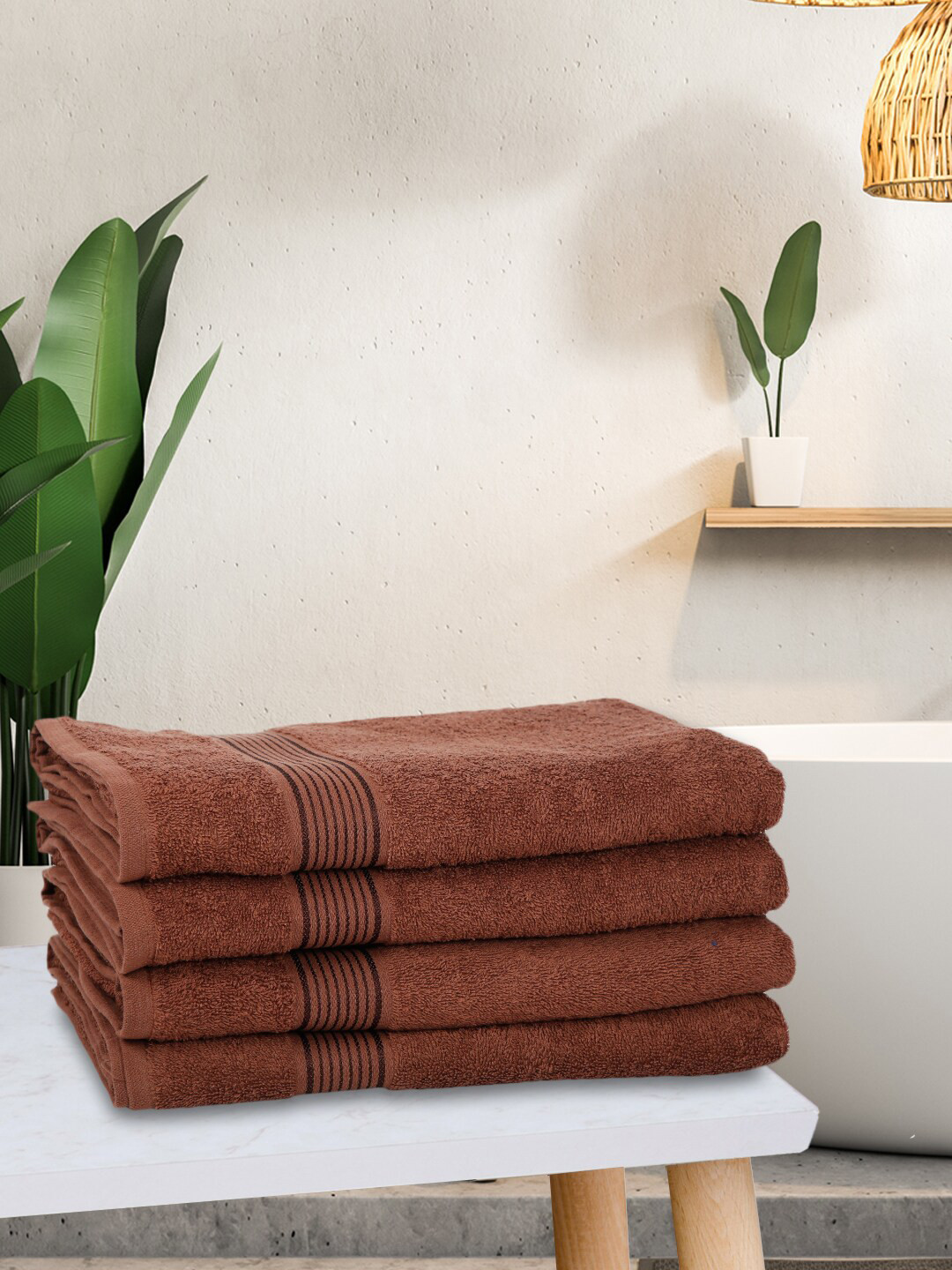 KOPA Brown Set Of 4 Solid Super Absorbent 380 GSM Cotton Bath Towels