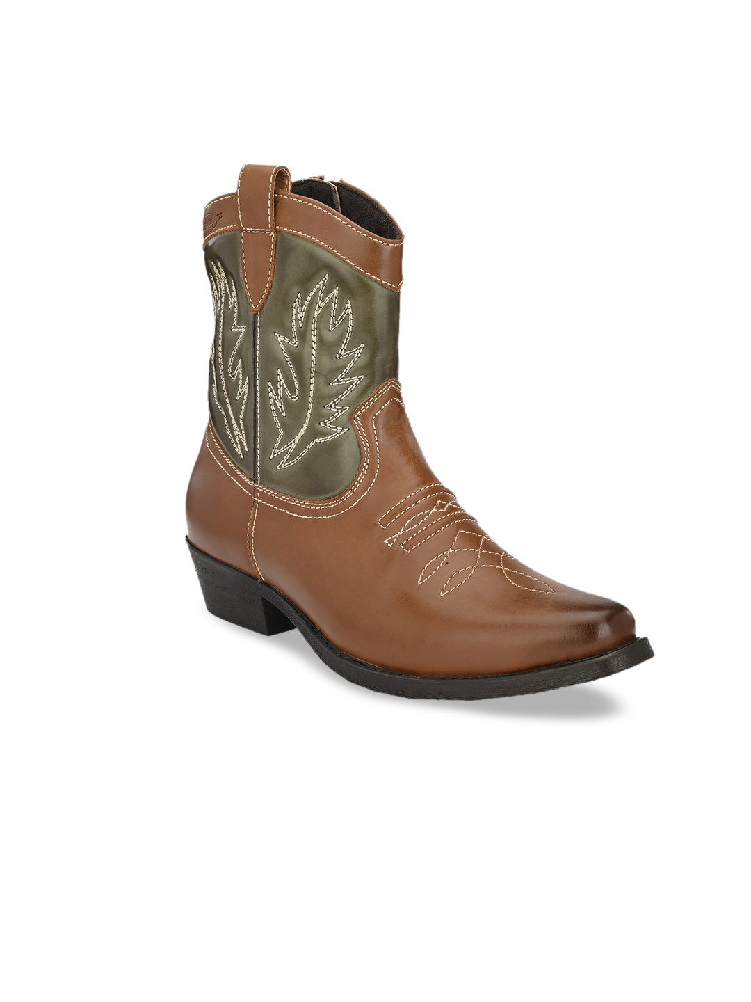 Delize Men Textured High-top Cowboy Flat Boots