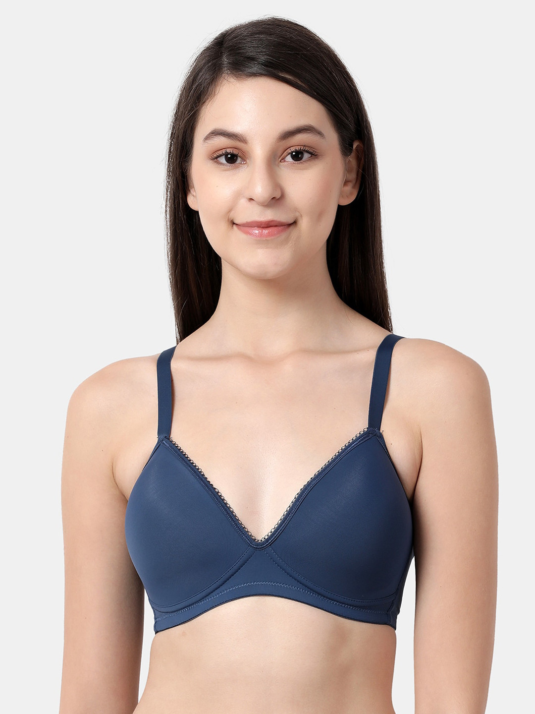 shyaway Navy Blue Solid Non-Wired Lightly Padded Everyday Bra ST019-DejavuBlue-32B