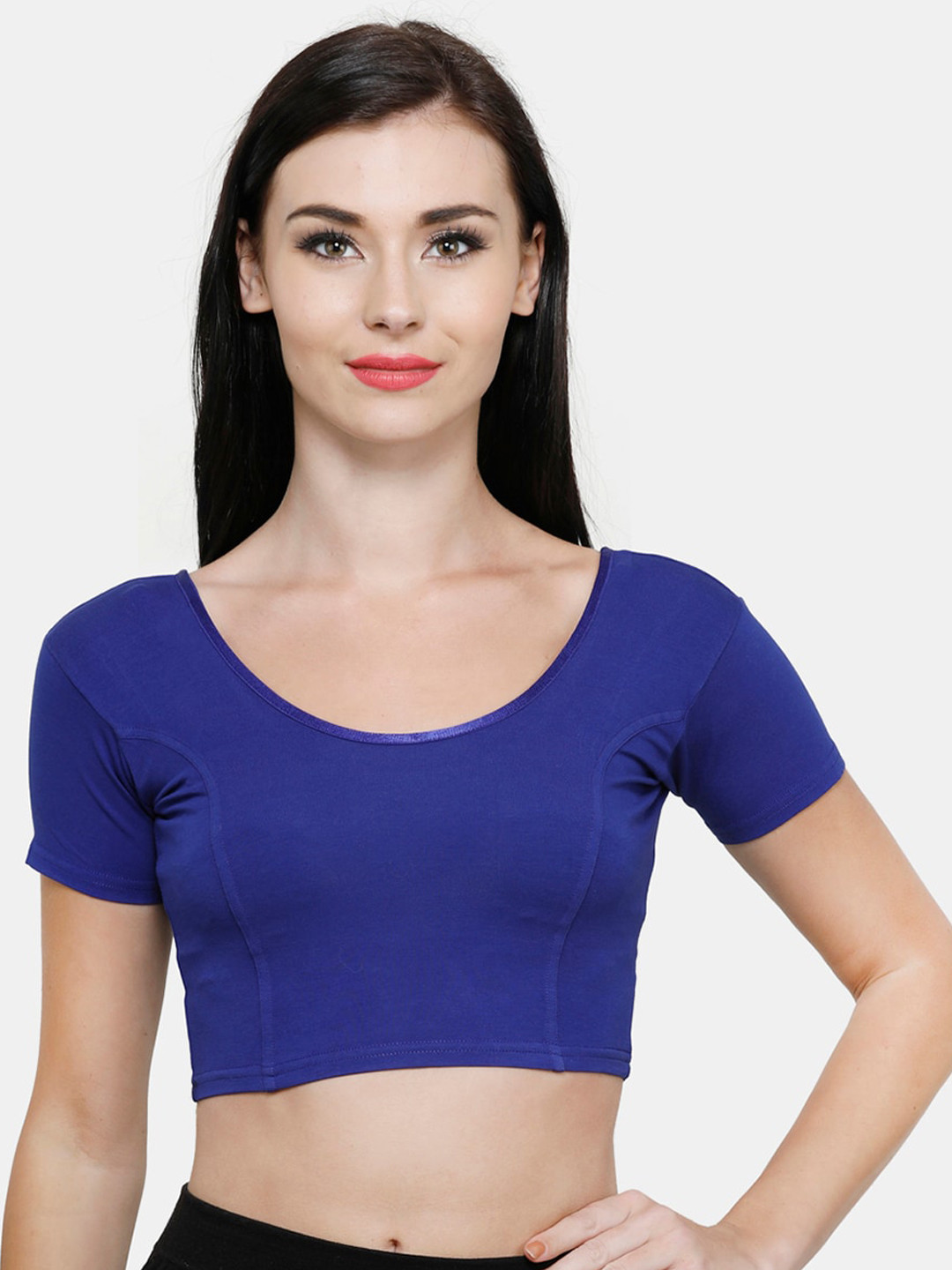 Vami Women Blue Solid Stretchable Readymade Saree Blouse