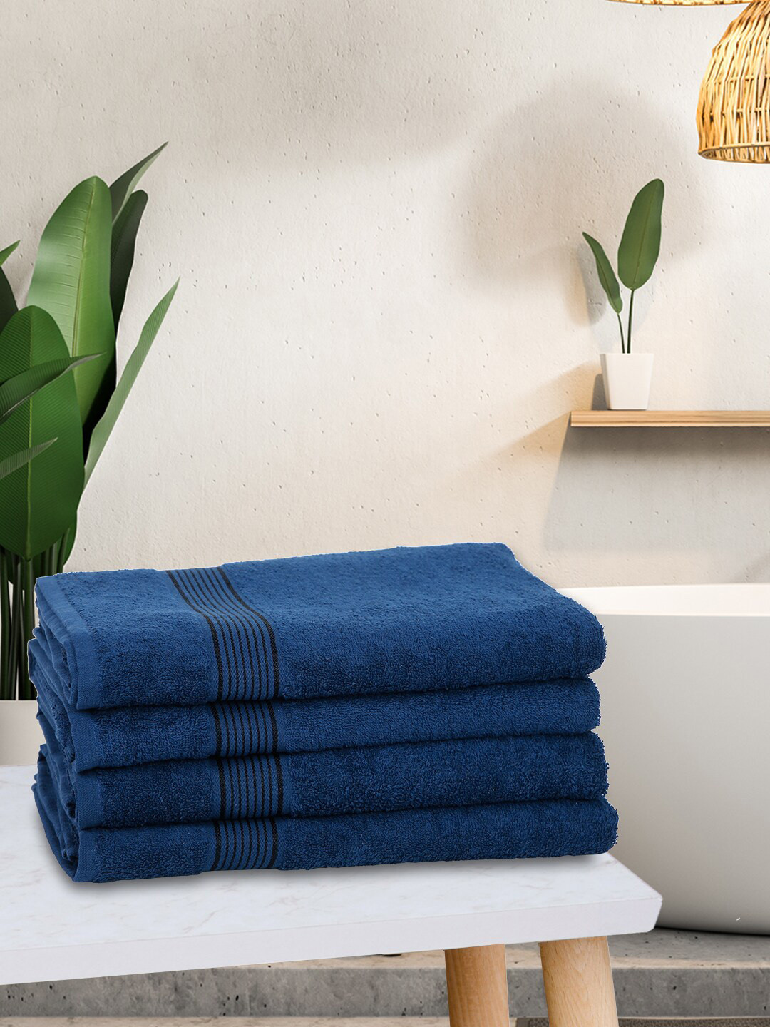 KOPA Set Of 4 Navy Blue Solid Super Absorbent 380 GSM Cotton Bath Towels