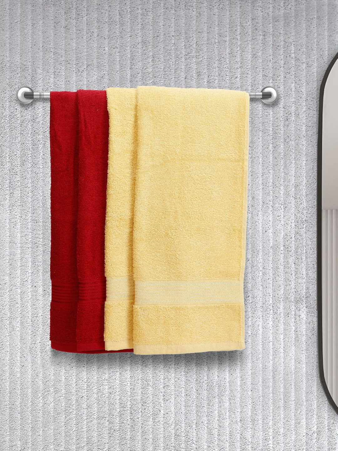 KOPA Yellow & Red Set Of 4 Solid 380 GSM Cotton Hand Towels