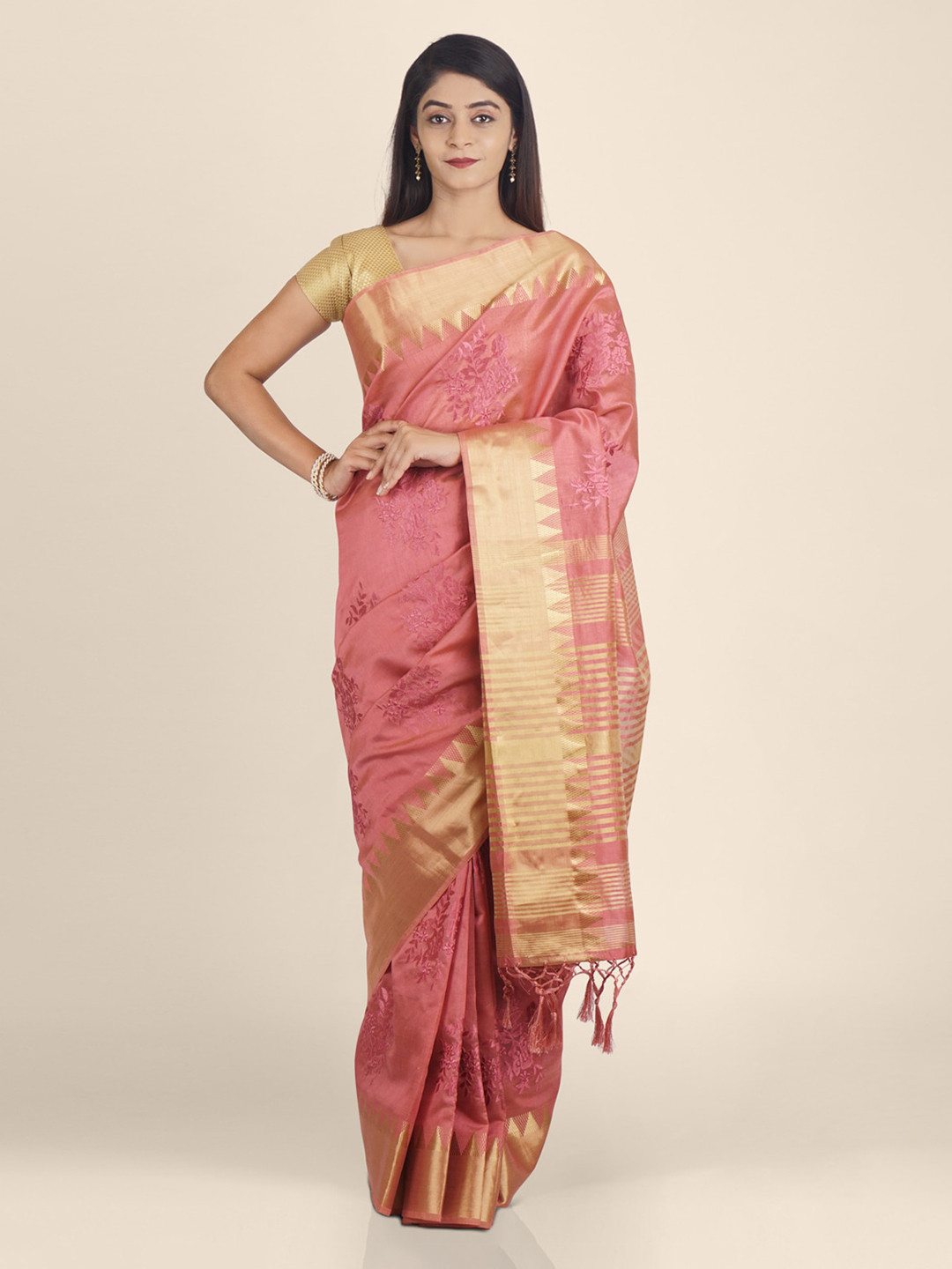 KAJREE Red Woven Design Silk Blend Saree
