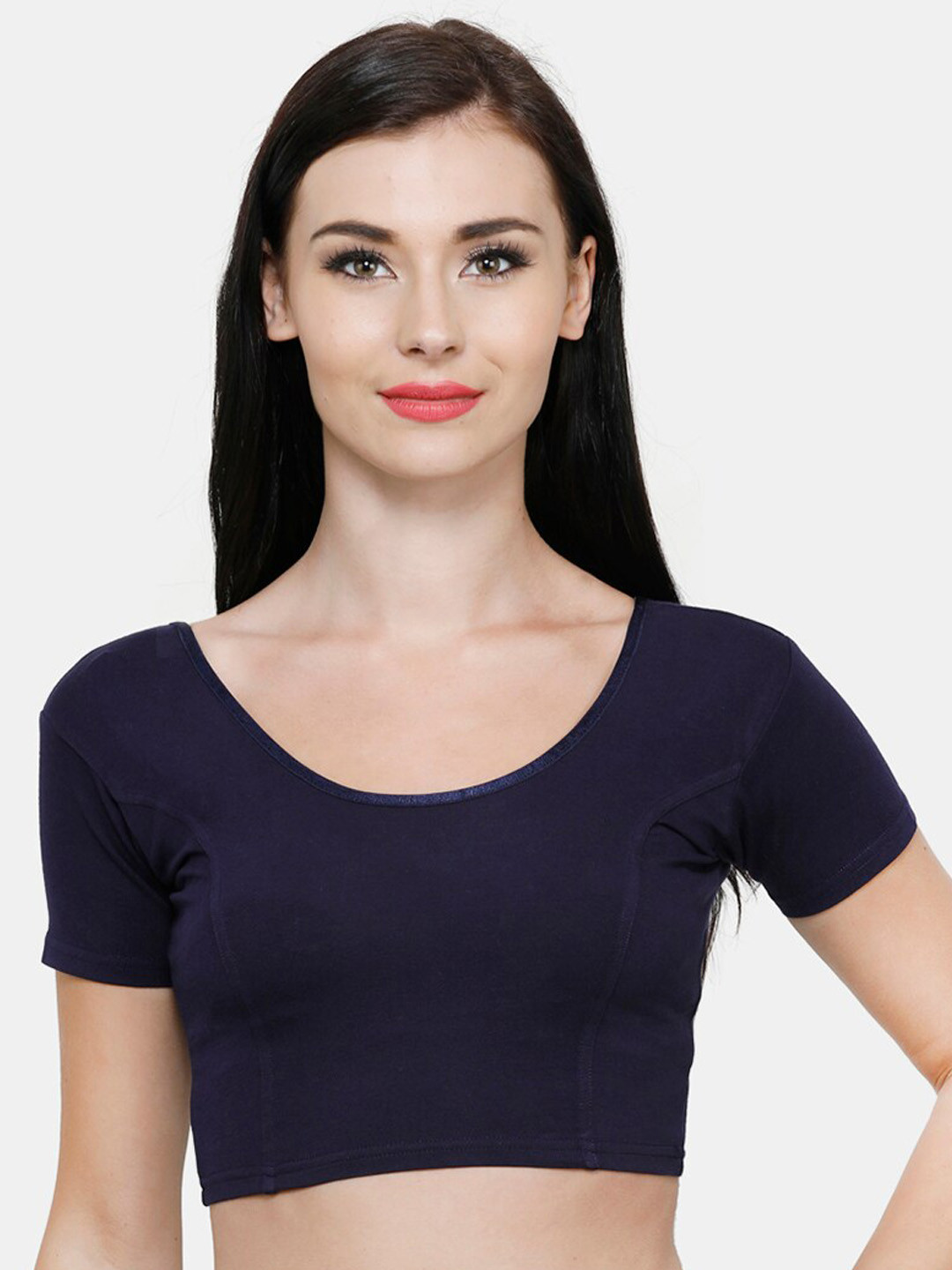 Vami Women Navy Blue Solid Stretchable Readymade Saree Blouse