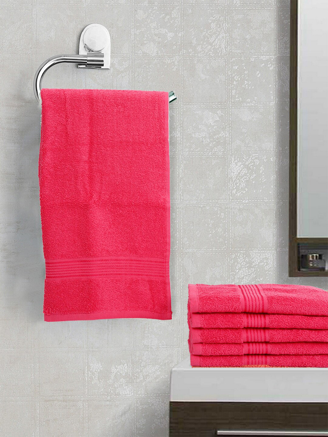 KOPA Pink Set Of 6 Solid 380 GSM Cotton Hand Towels