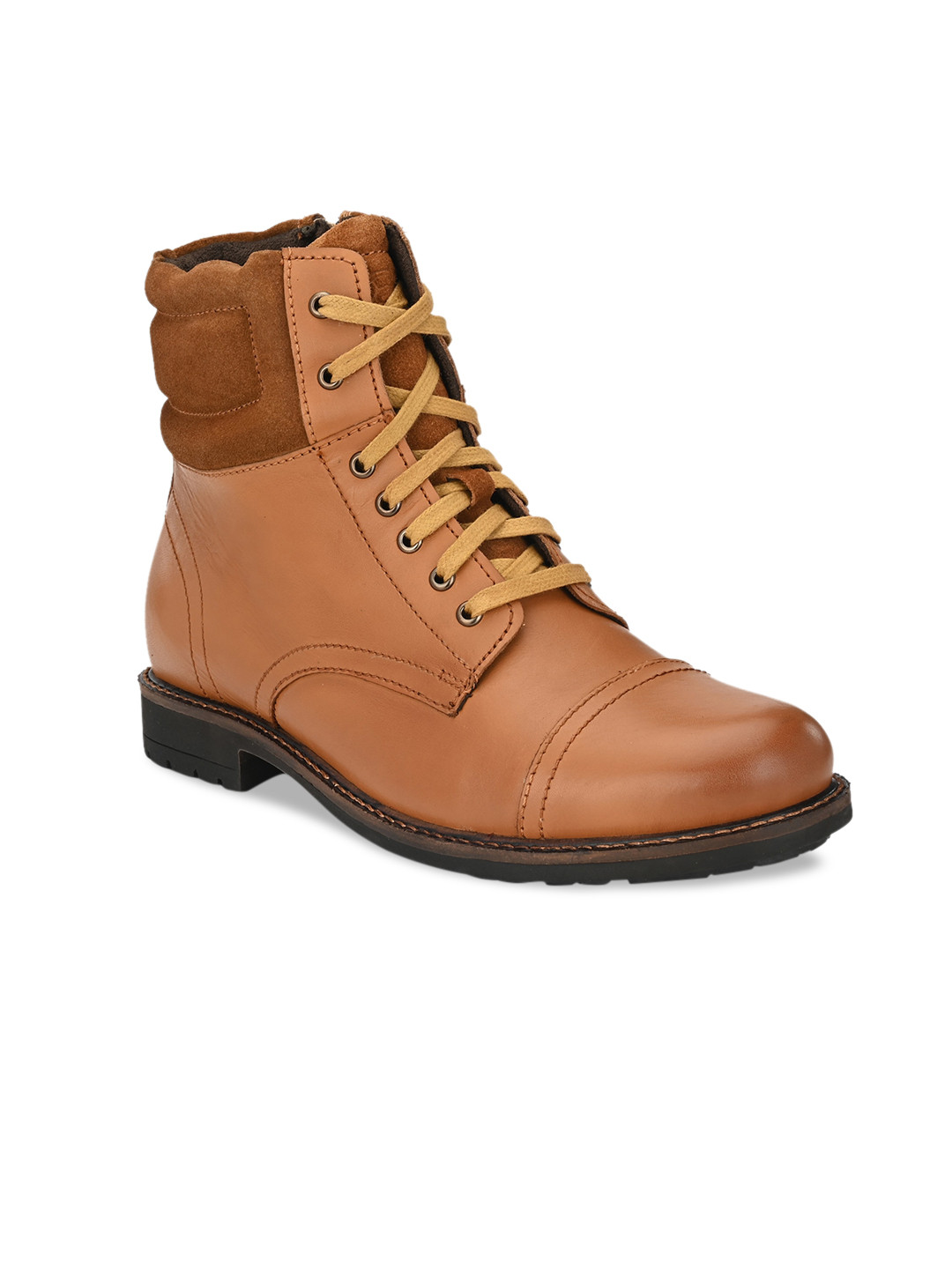 Delize Men Tan Brown Leather High-top Flat Boots
