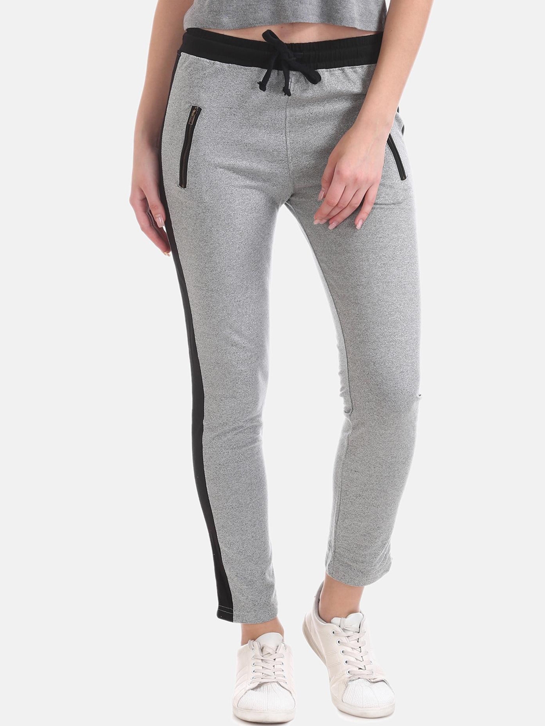 Sugr Women Grey Black Solid Track Pants
