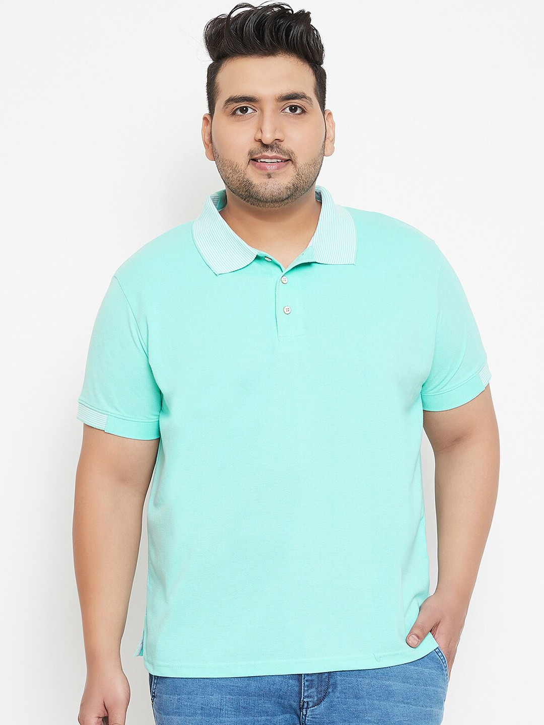 Instafab Plus Men Sea Green Solid Polo Collar T-shirt