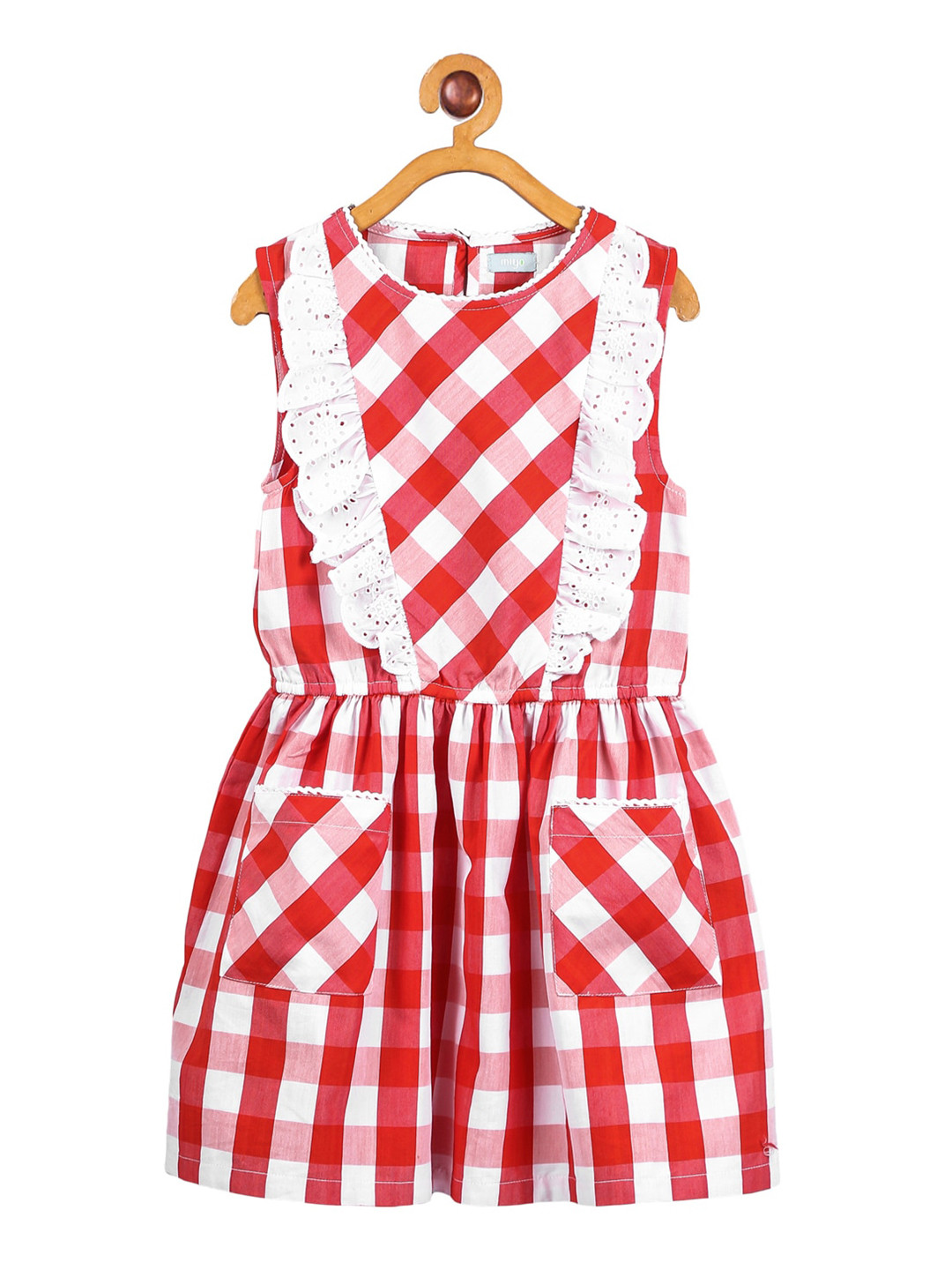 Miyo Girls Red & White Checked Fit and Flare Dress