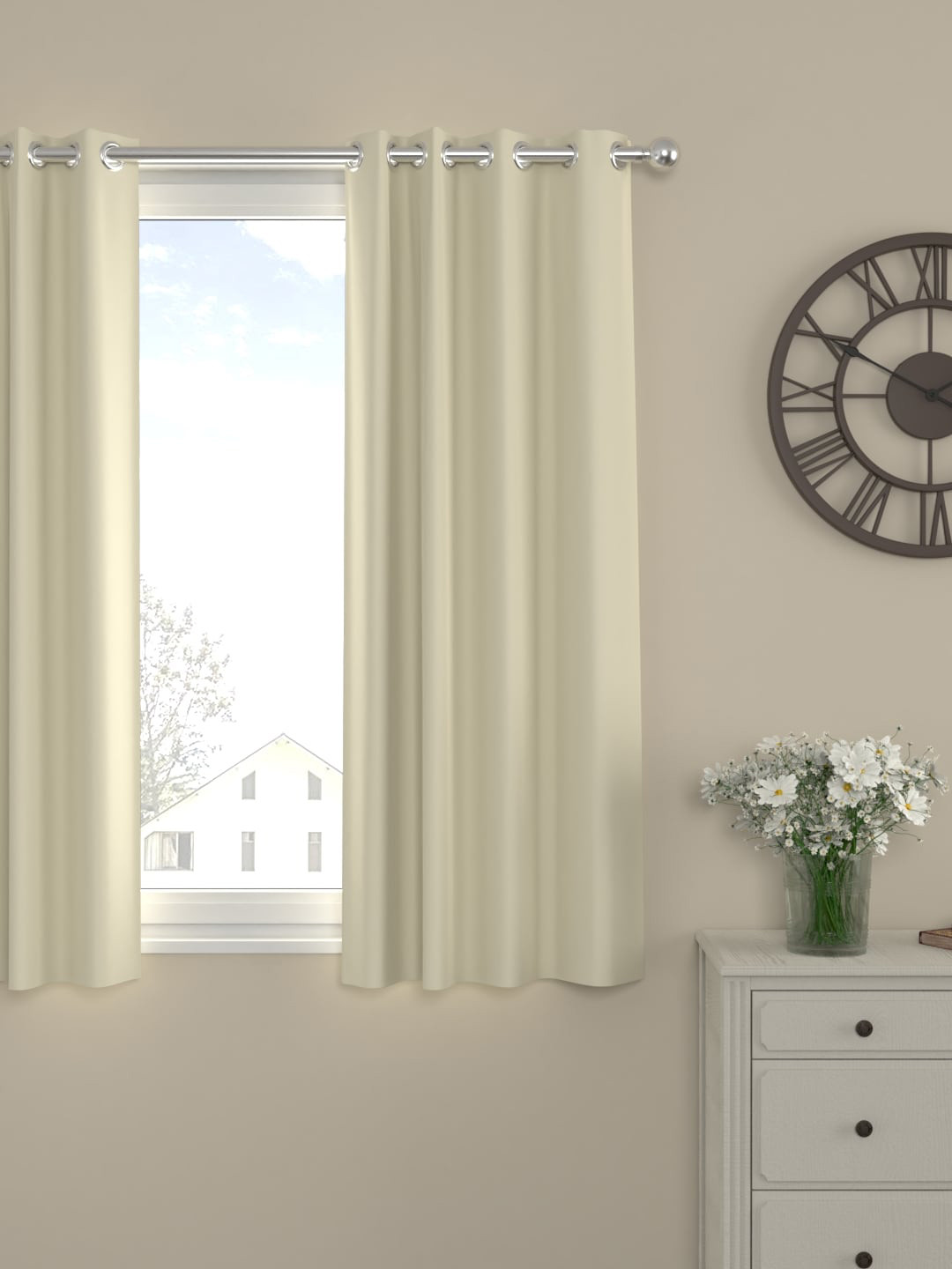 ROSARA HOME Cream-Coloured Single Solid Black Out Window Curtain