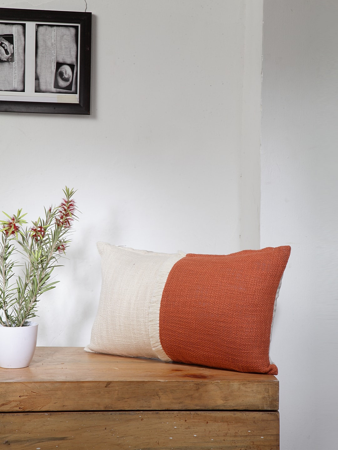 BLANC9 Off-White & Brown Single Colourblocked Rectangle Cushion Cover