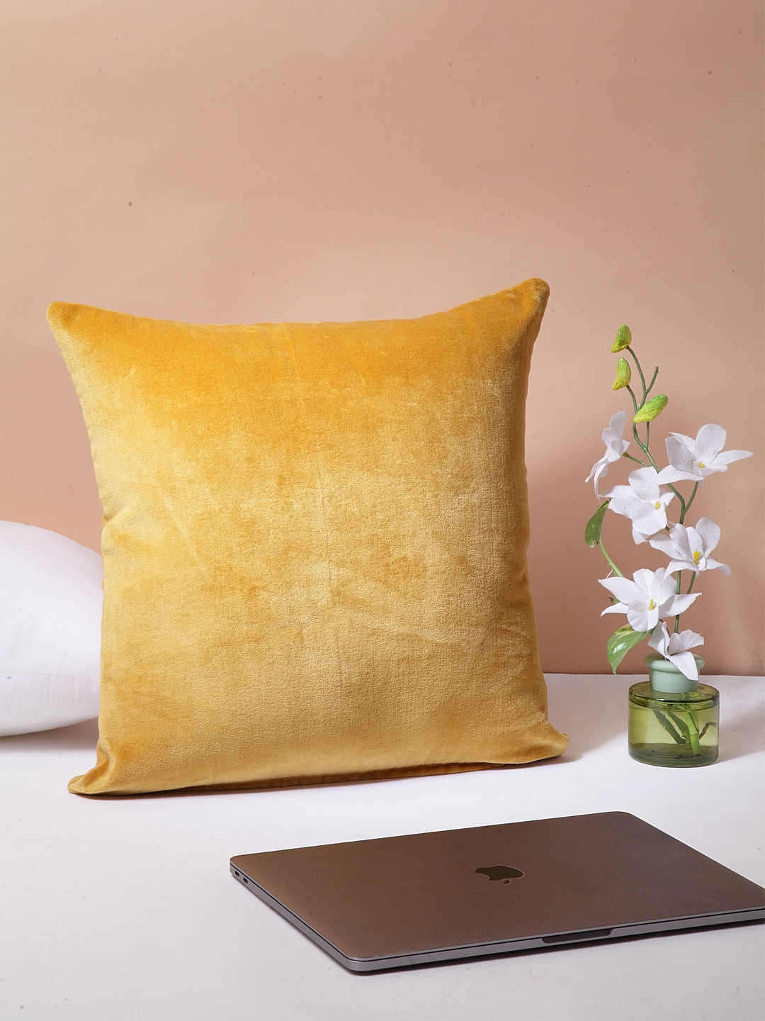 BLANC9 Yellow Cotton Breathable Square Cushion Cover - 15.7 x 15.7 Inches