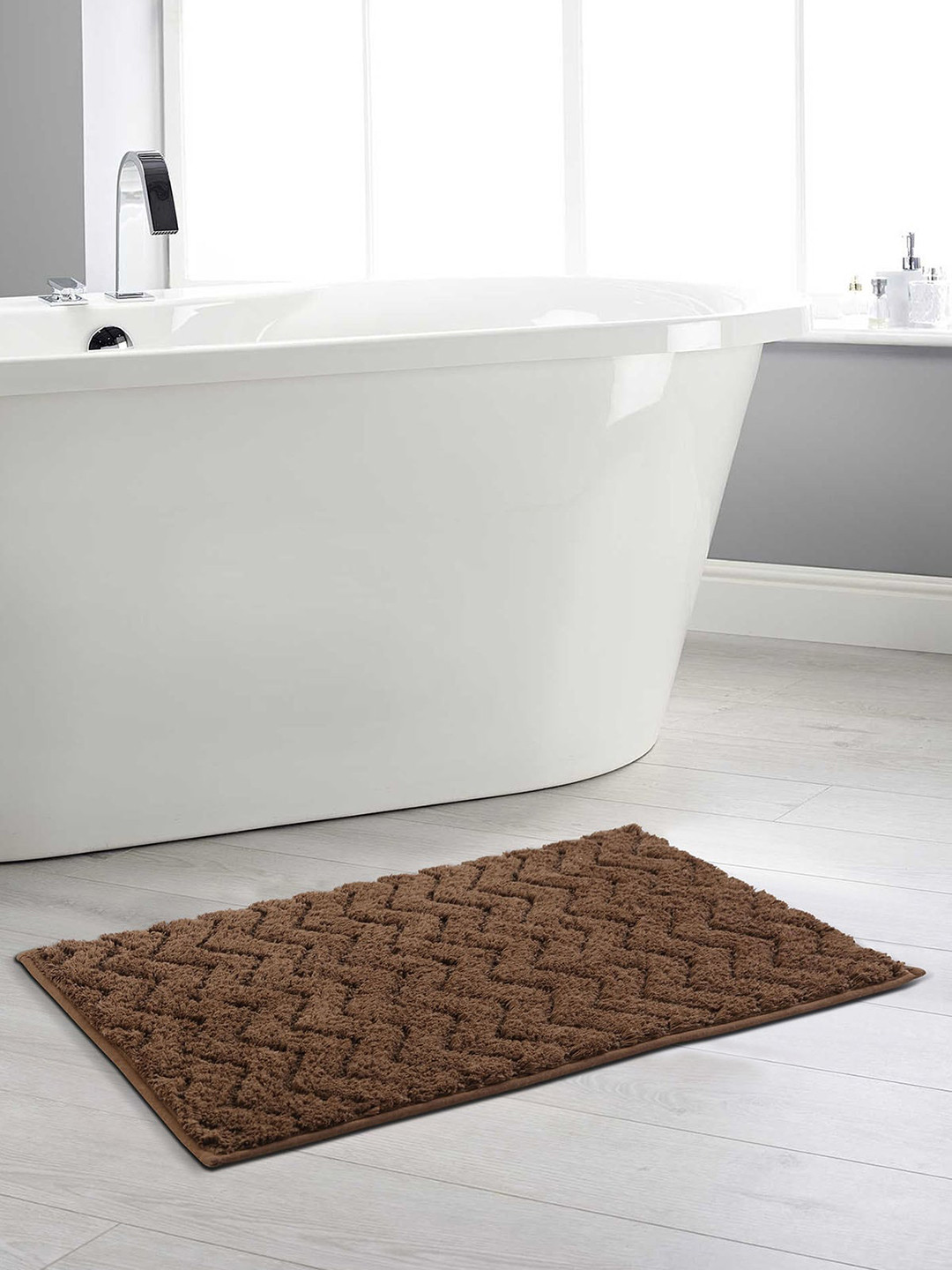 OBSESSIONS Coffee Brown Self Design Rectangular Bath Rug