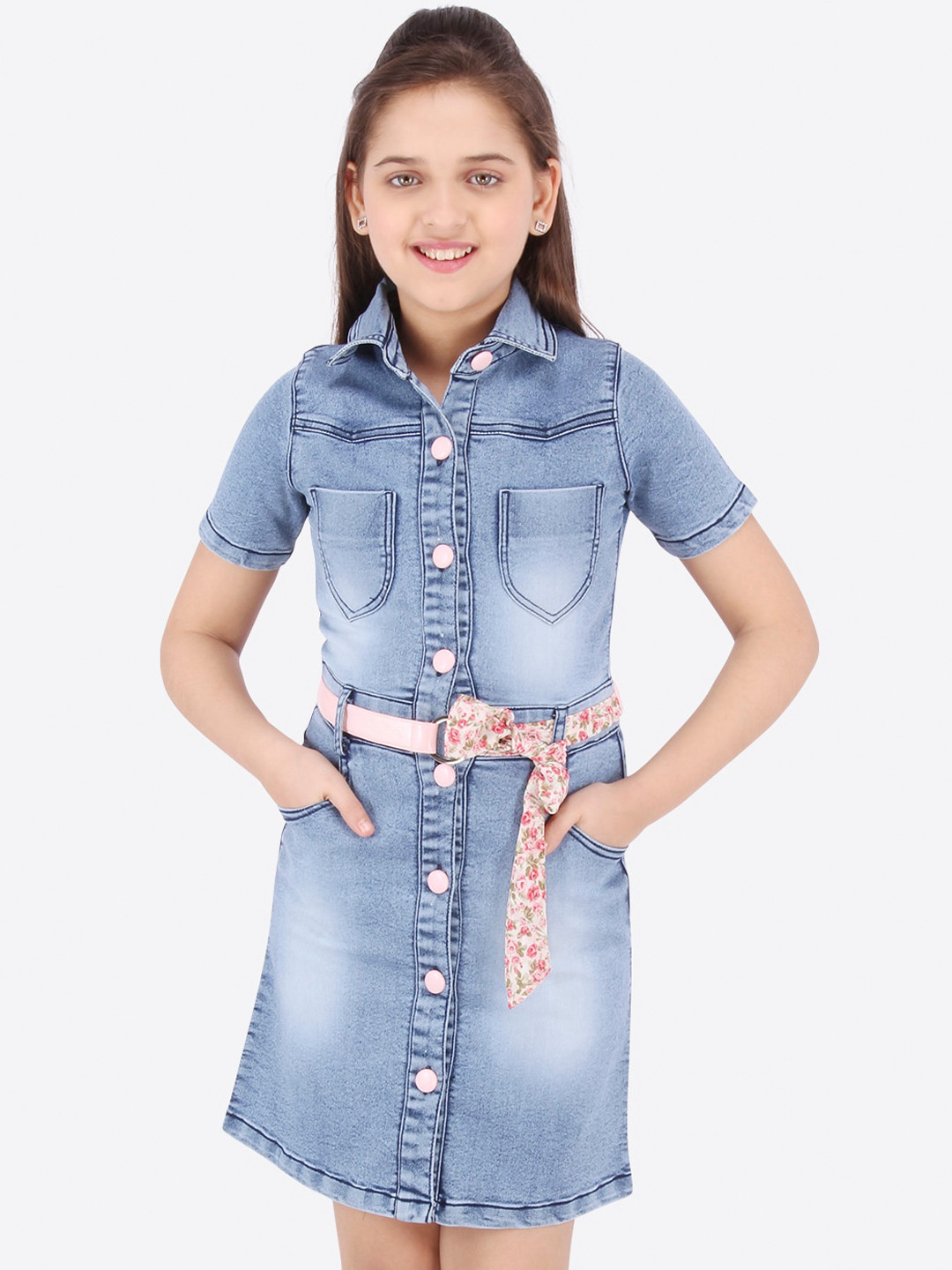 CUTECUMBER Girls Blue Cotton Shirt Dress