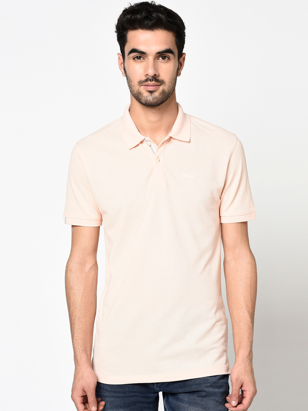 Octave Men Pink Solid Polo Collar T-shirt