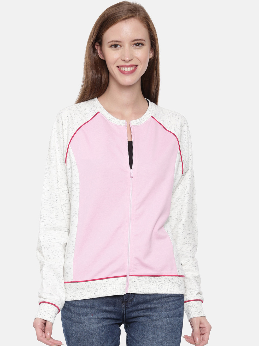 3PIN Women Pink & Grey Colorblocked Sweatshirt