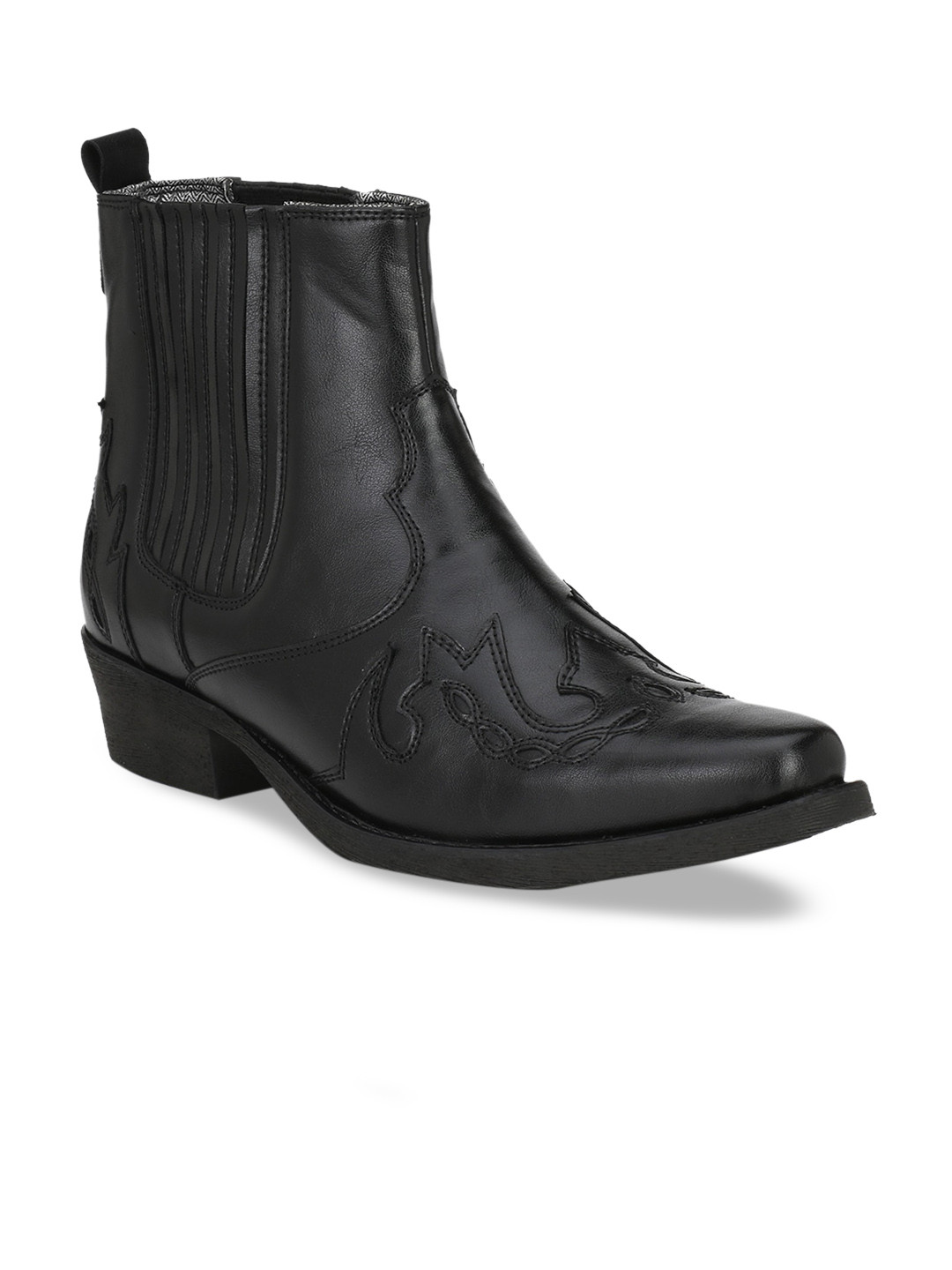 Delize Men Black Textured Mid-Top Flat Boots