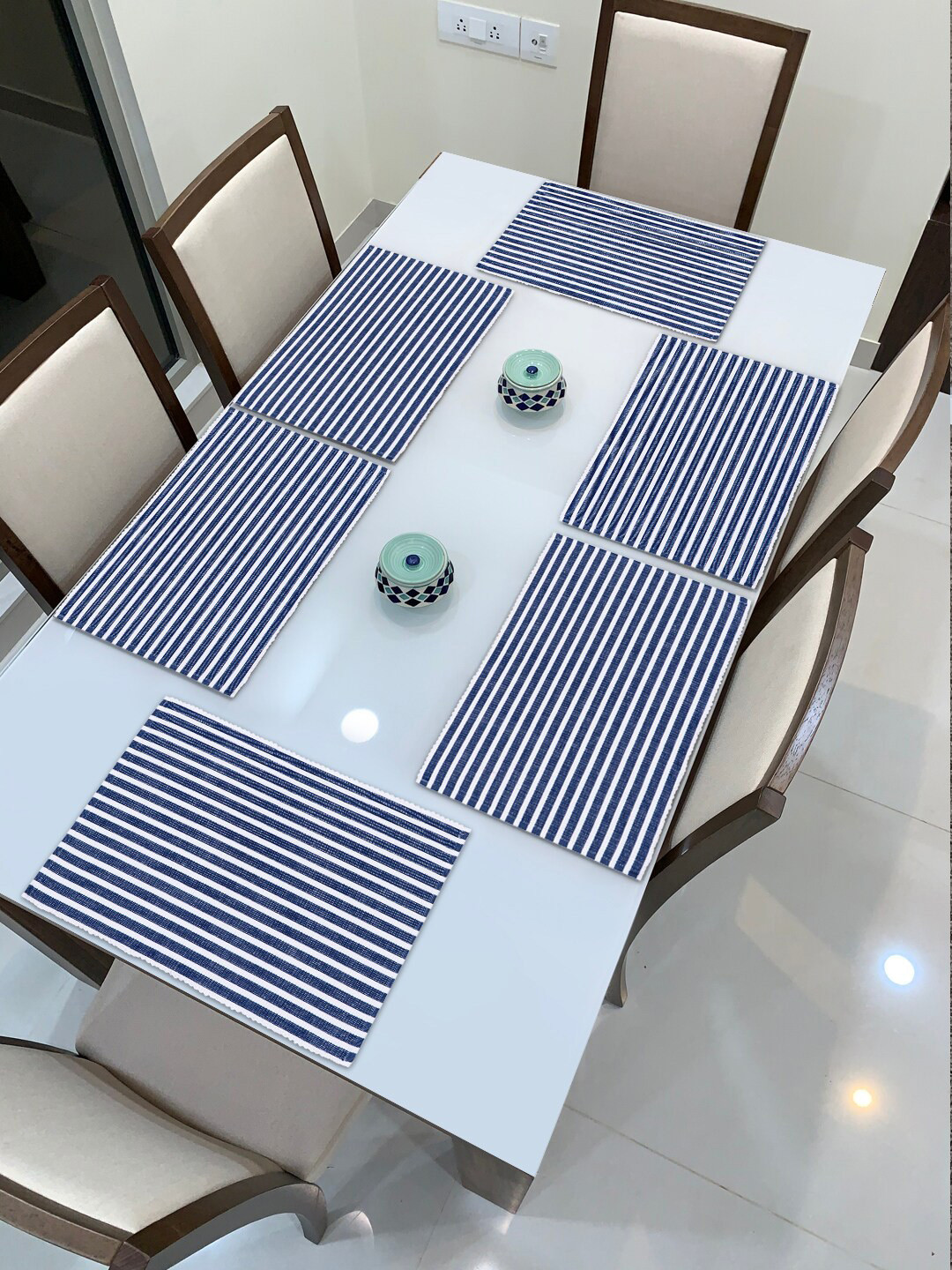 HOKIPO Set of 6 Blue & White Striped Table Placemats