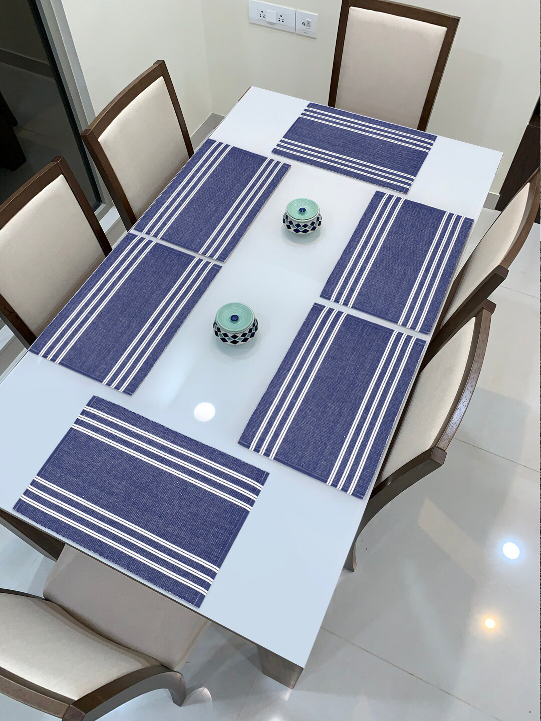HOKIPO Set Of 6 Blue & White Striped Table Placemats