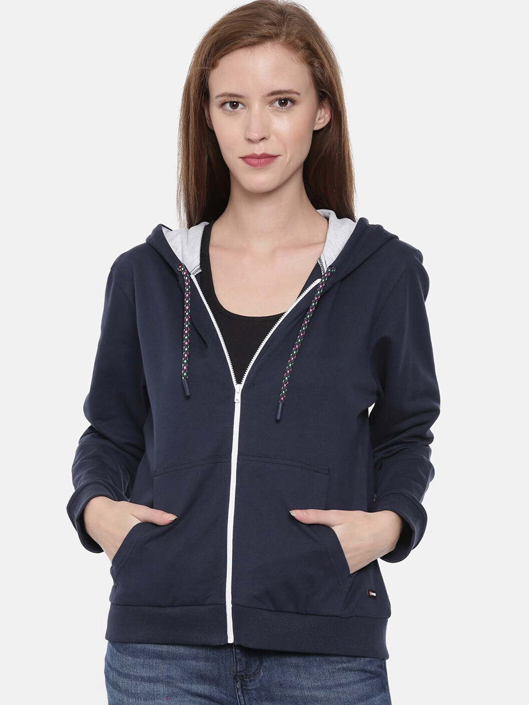 3PIN Women Navy Blue Solid Sweatshirt