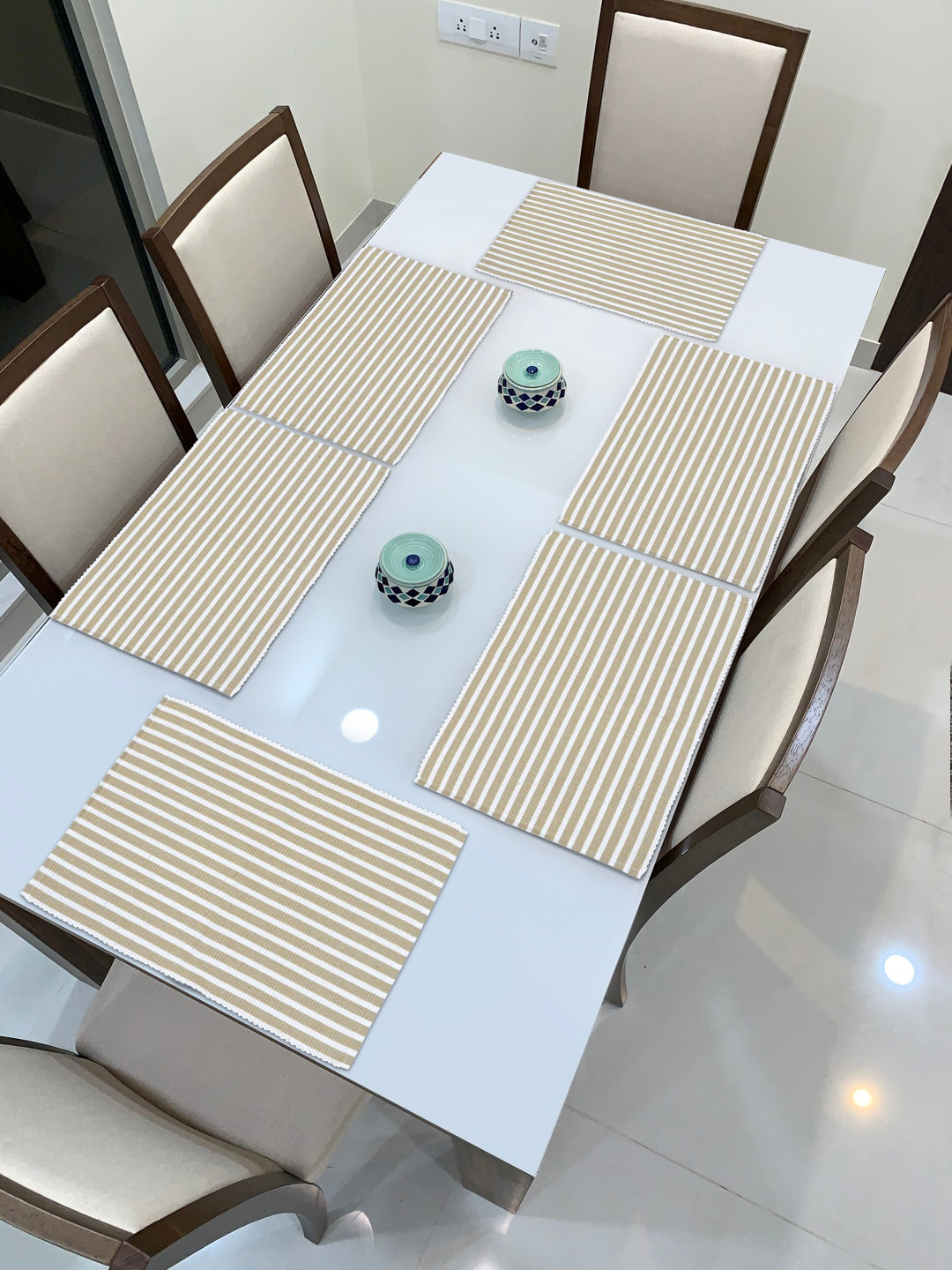 HOKIPO Set Of 6 Brown Striped Washable Table Placemats