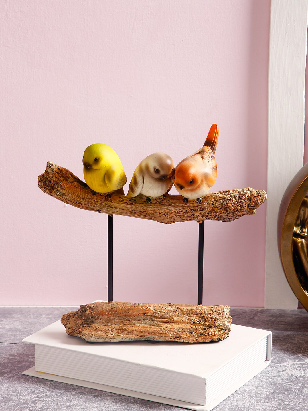 TAYHAA Birds on Branch Brown Polyresin Natural Home Office Medium Showpiece - 9.1 Inches