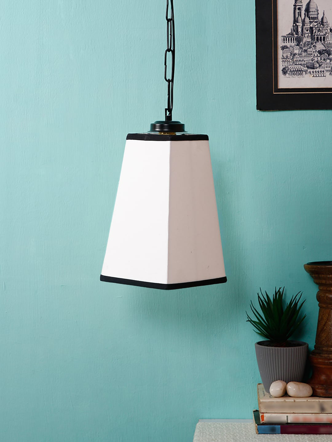 Devansh White & Black Solid Contemporary Pyramid Hanging Light