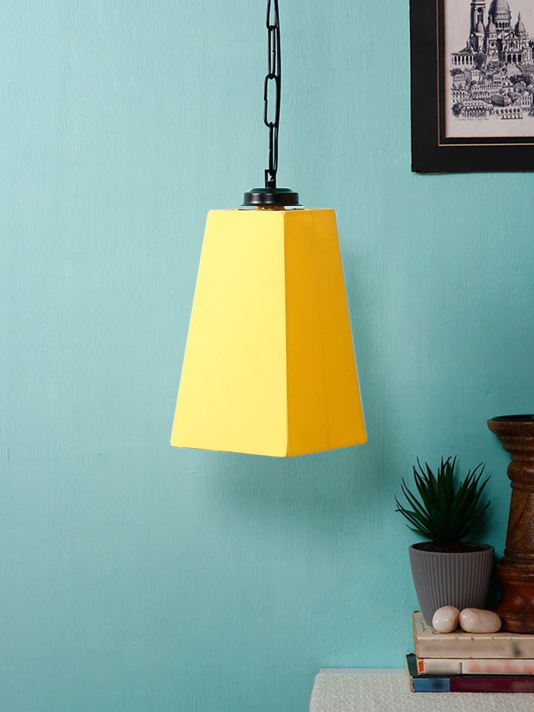 Devansh Yellow & Black Solid Pyramid Hanging Light