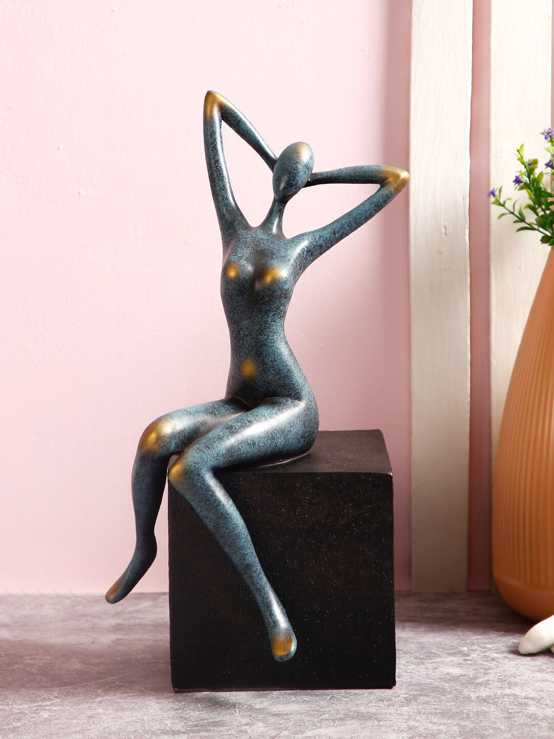 TAYHAA Artpiece Turquoise Blue Polyresin Natural Living Room Large Showpiece - 15 Inches