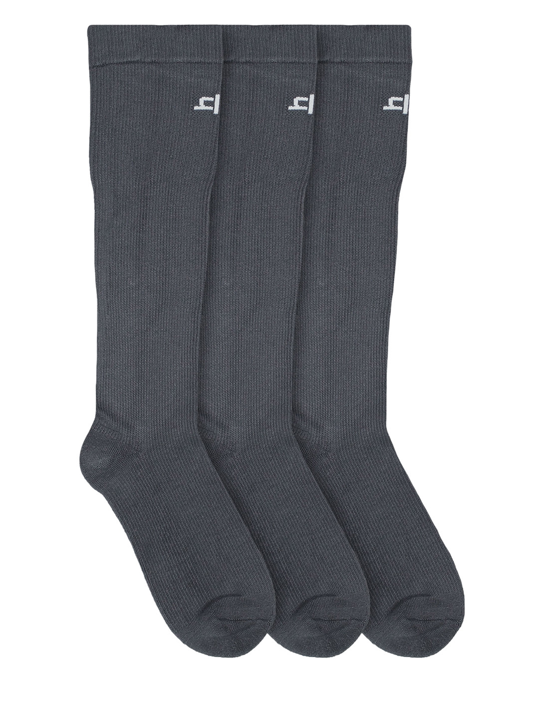 Heelium Unisex Pack of 3 Grey Solid Knee-Length Compression Socks