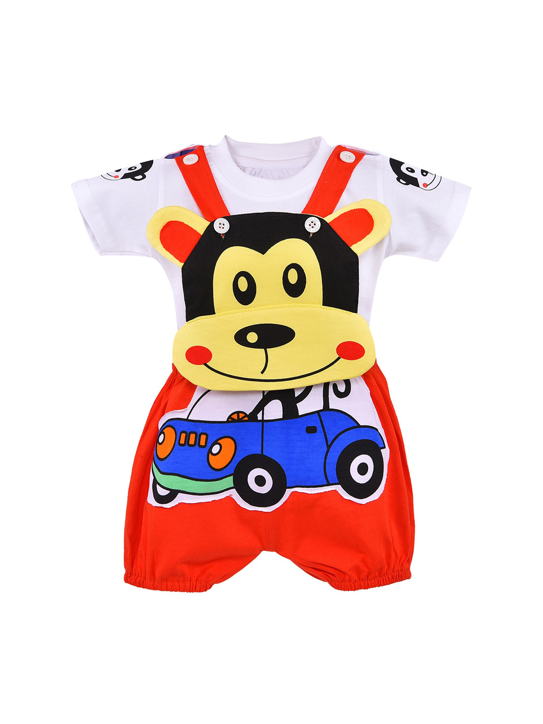 Wish Karo Boys Red & White Printed T-shirt with Dungarees