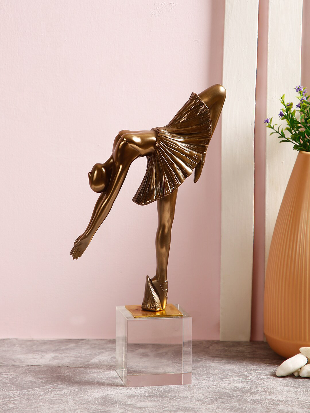 TAYHAA Frolic Dancing Ballerina Copper Polyresin Glossy Living Room Medium Showpiece - 14.2 Inches