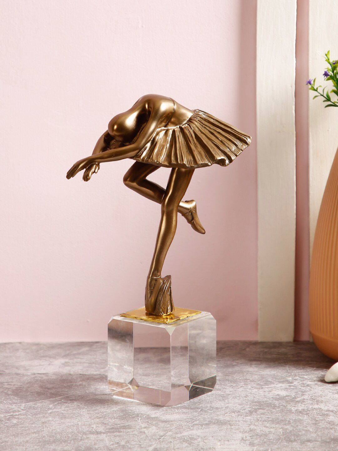 TAYHAA Dancing Ballerina Copper Polyresin Glossy Living Room Medium Showpiece - 9.4 Inches