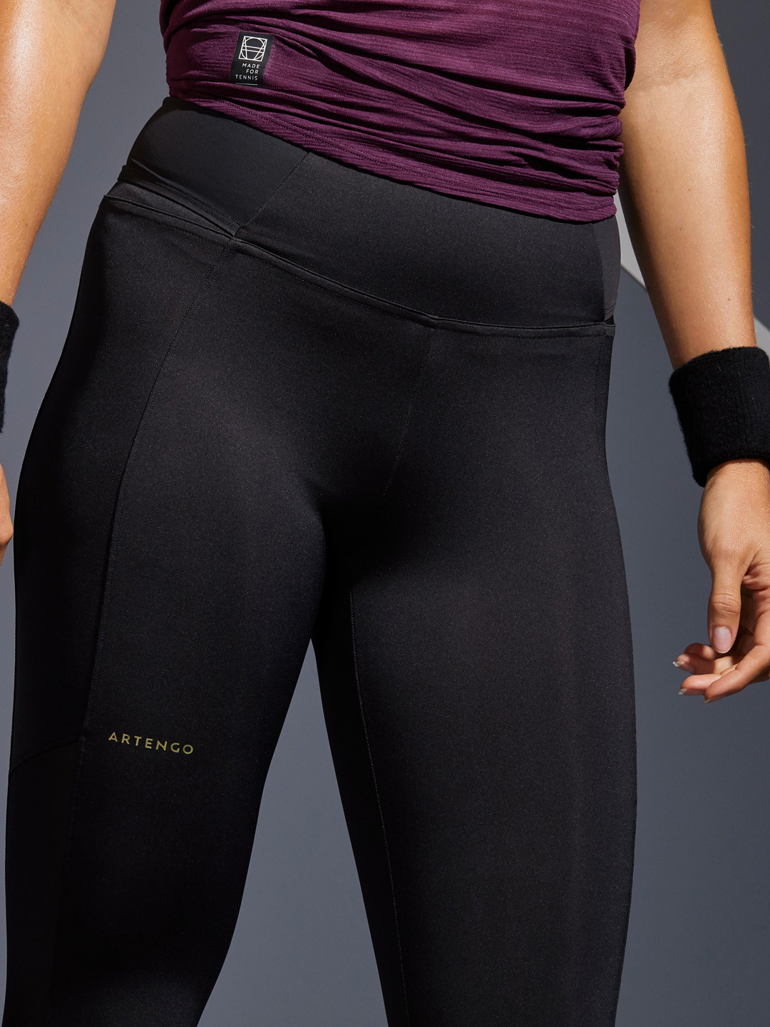 Decathlon ARTENGO - Women Black Cropped Dry Fit Tennis Leggings