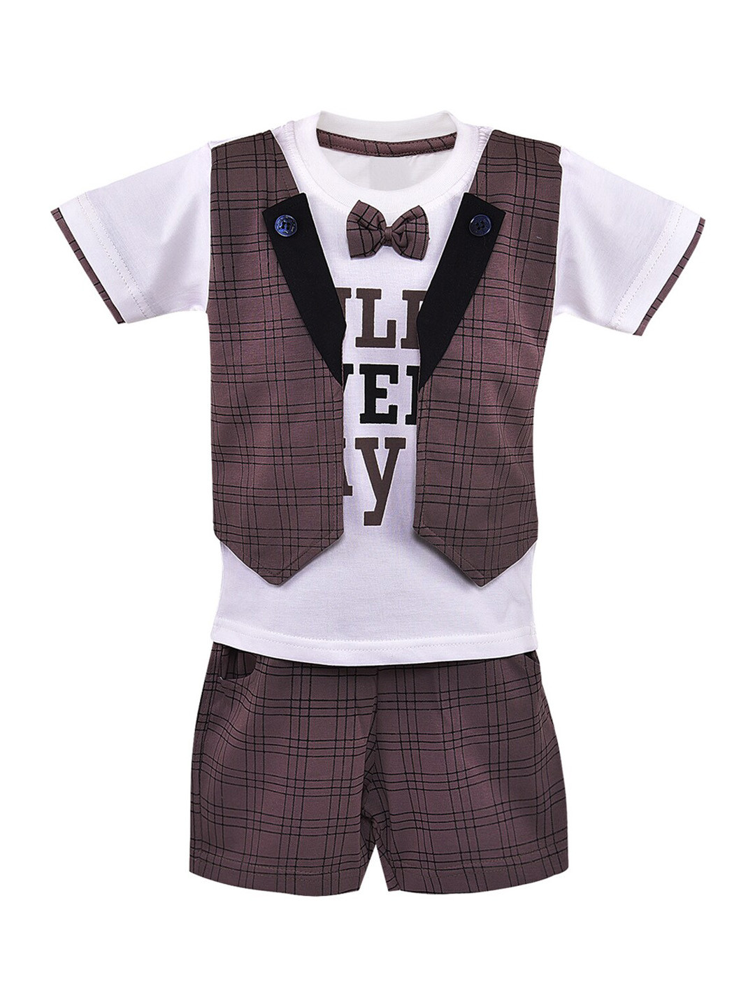 Wish Karo Boys Taupe & White Solid T-shirt with Shorts