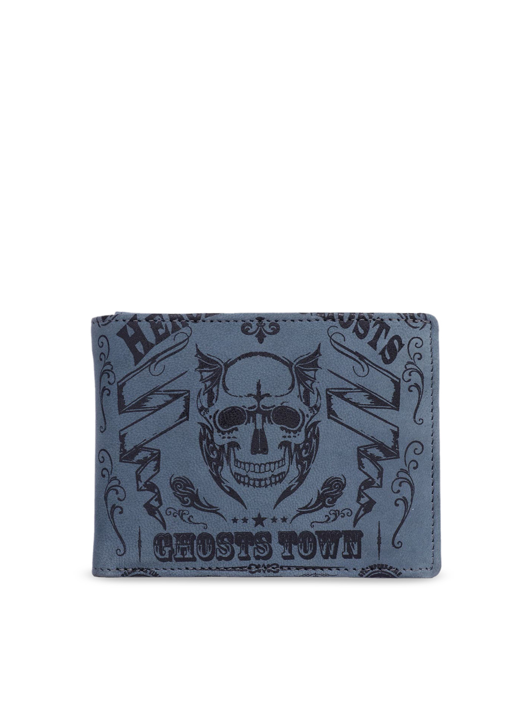 Leather Zentrum Men Blue & Black Textured Two Fold Leather Wallet