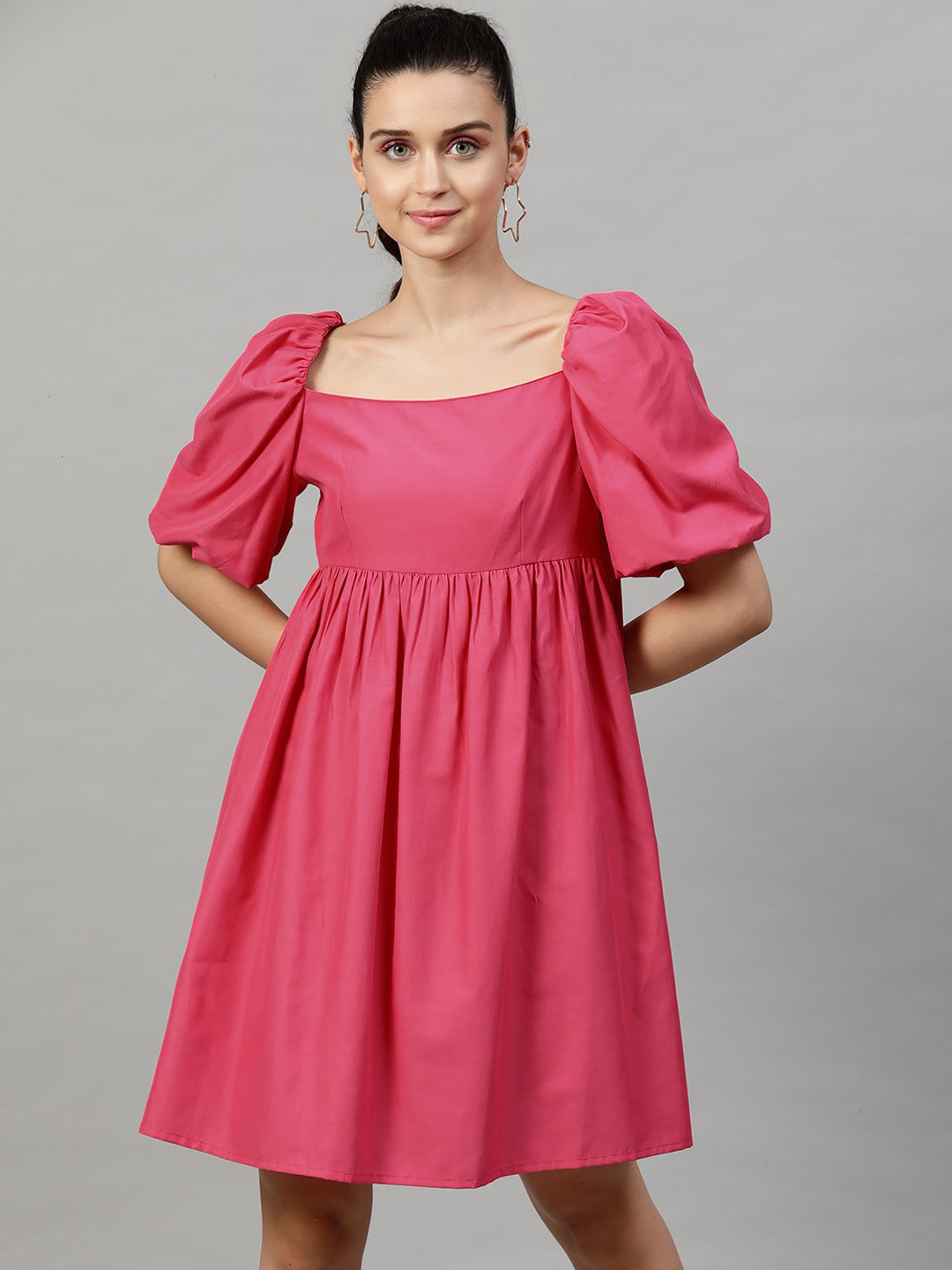 STREET 9 Fuchsia Square Neck Fit and Flare Dress