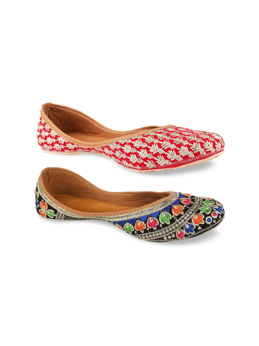 DESI COLOUR Women Pack Of 2 Red & Blue Woven Design Mojaris