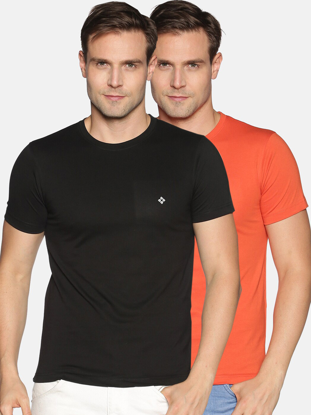 Dollar Men Round Neck Solid Colour T-Shirt With Chest Logo