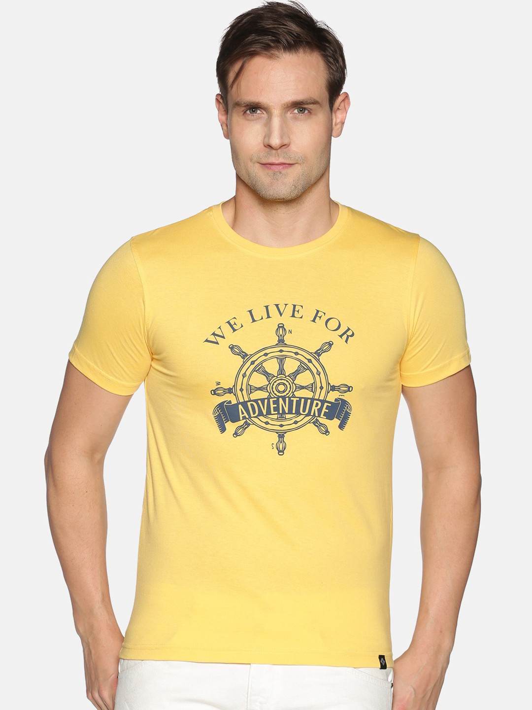 Dollar Men Yellow Printed Round Neck T-shirt