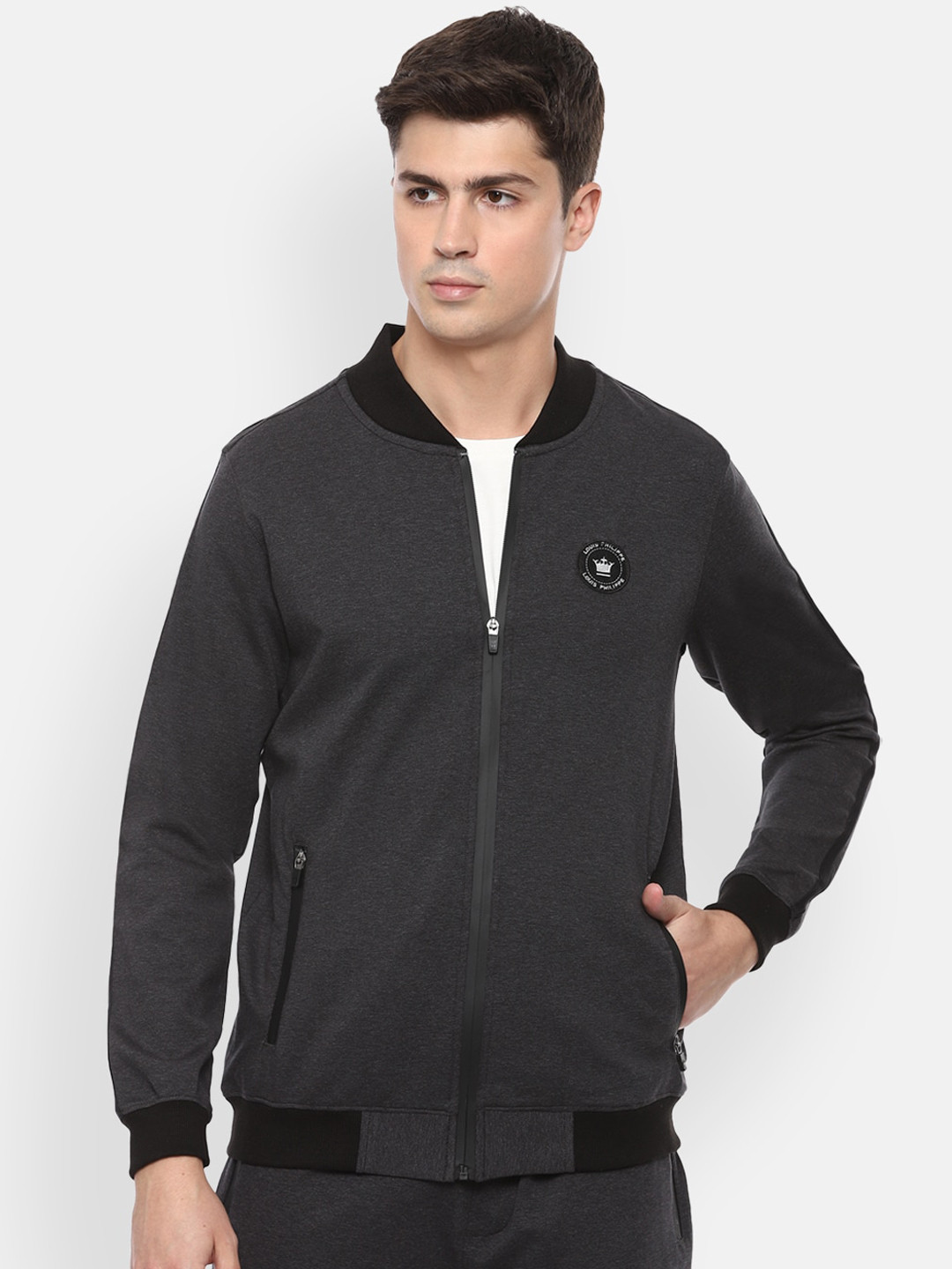 Louis Philippe ATHPLAY Men Grey Solid Sweatshirt