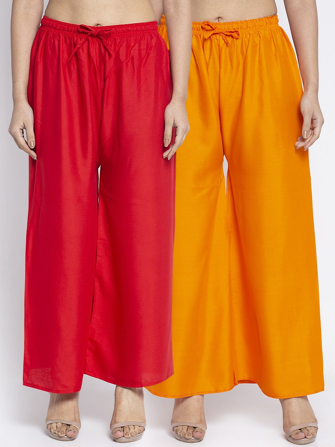 GRACIT Women Red & Orange Solid Wide Leg Palazzos