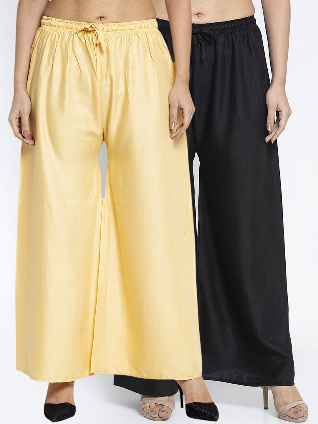 GRACIT Women Black & Beige Solid Wide Leg Palazzos