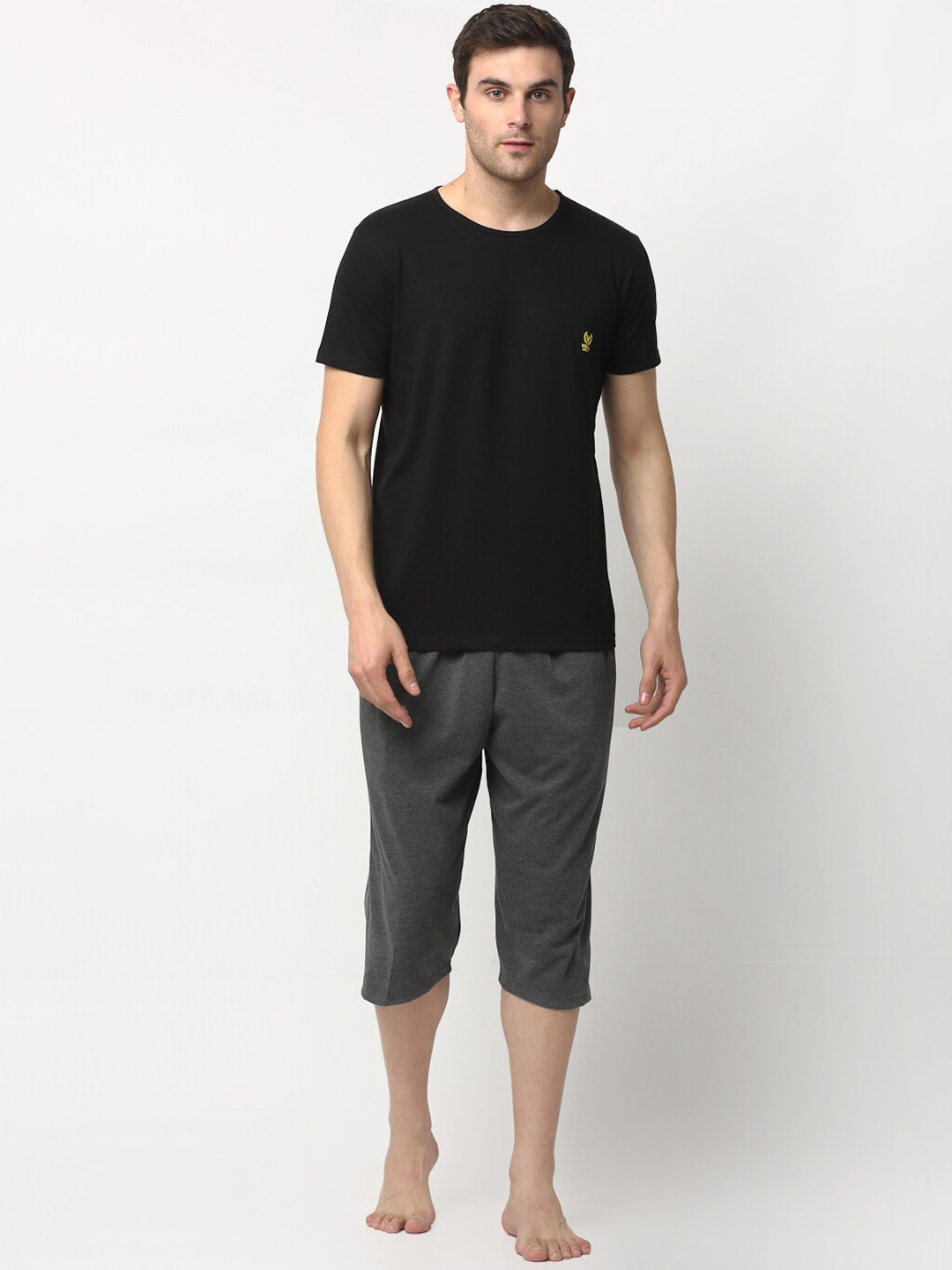 MACK JONNEY Men Black & Charcoal Solid Night suit