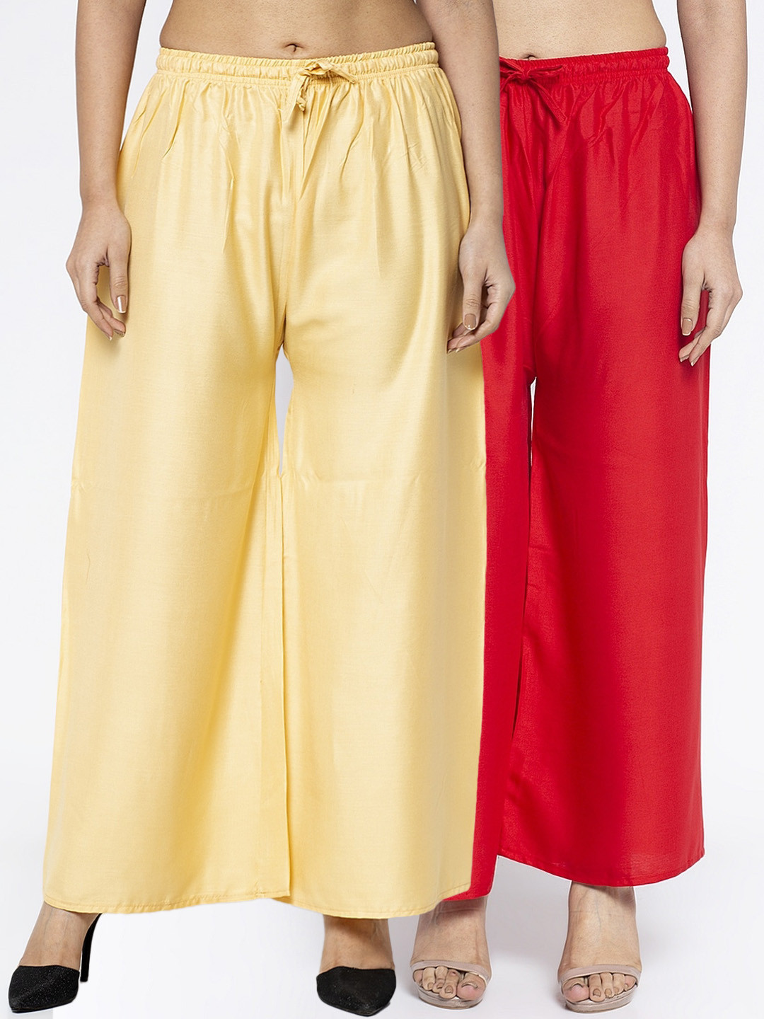 GRACIT Women Red & Beige Set of 2 Solid Flared Palazzos