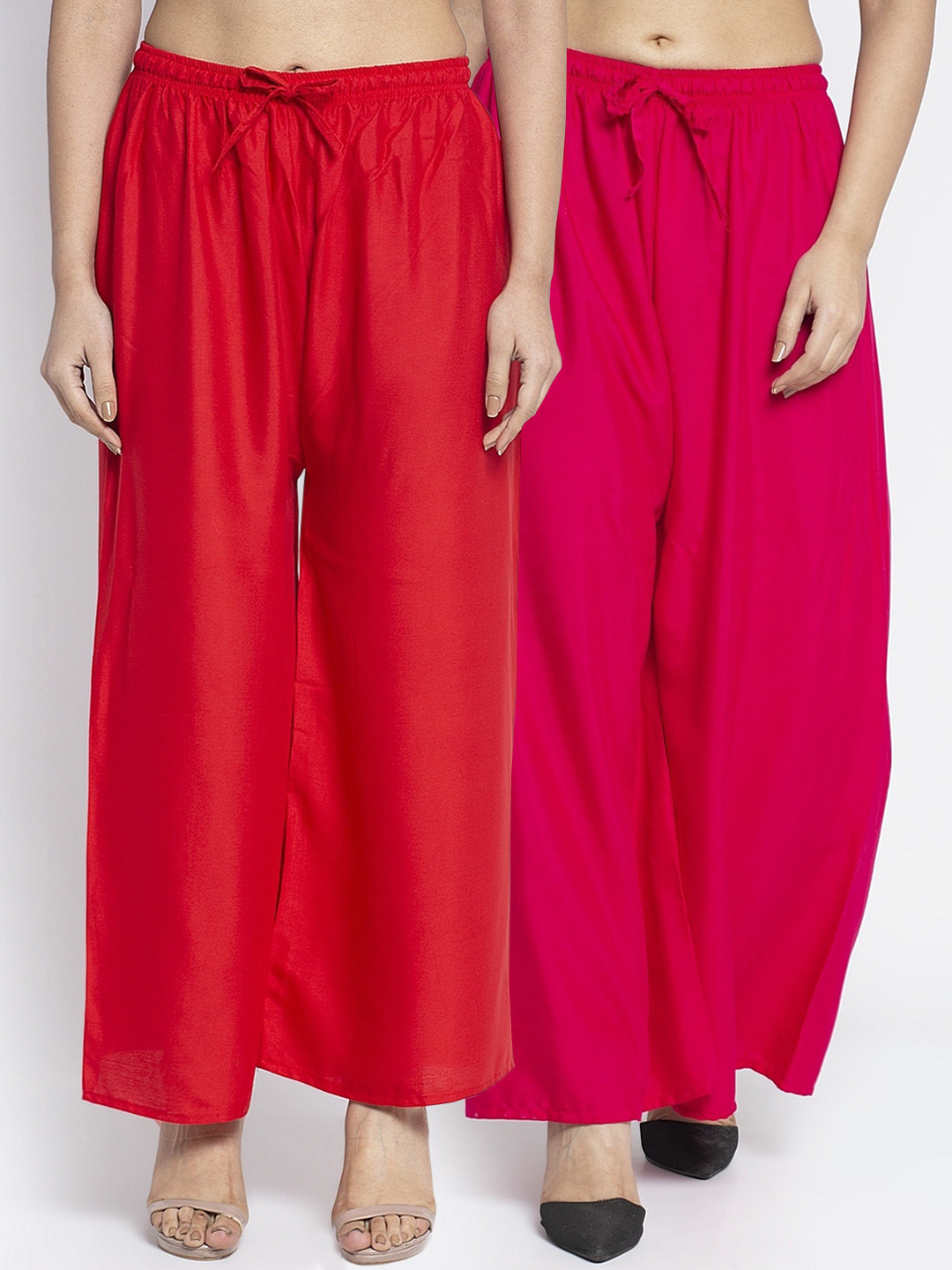 GRACIT Women Red & Pink Solid Wide Leg Palazzos